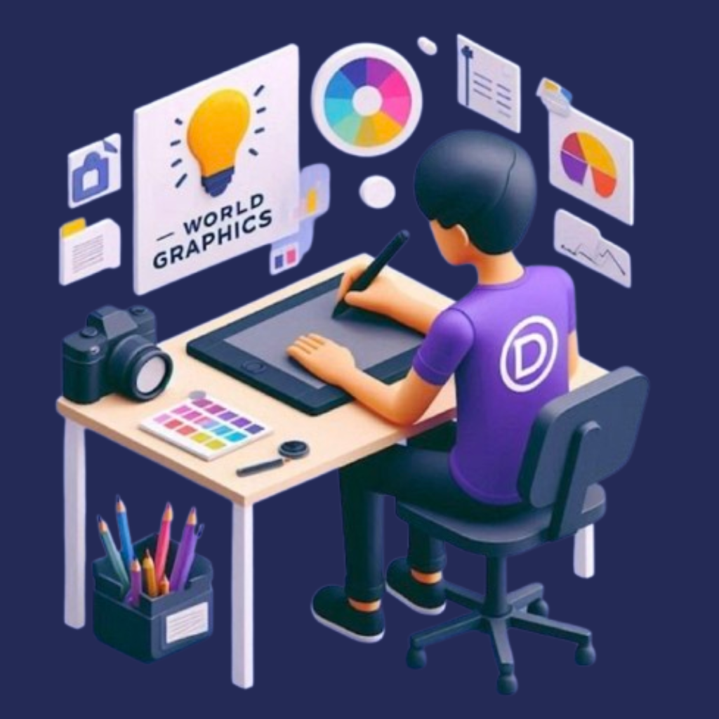 Creative workspace with designer using digital tools for Graphics Design In Surat to create modern and colorful brand visuals.