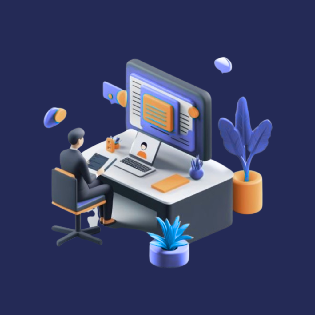 Illustration of a professional working on a computer, representing Elight’s expertise in Facebook Ad Management In Surat