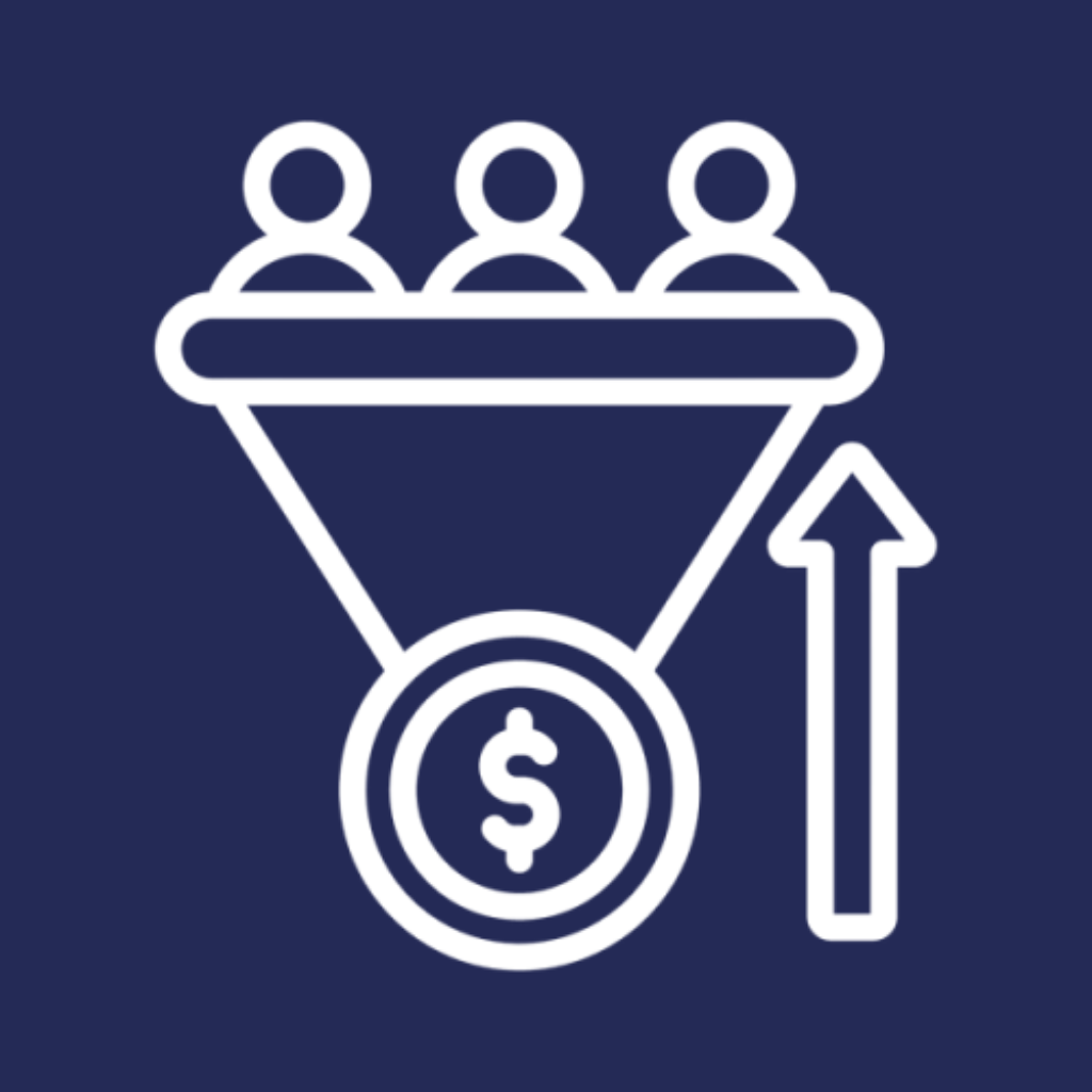 Funnel with dollar sign and arrow, representing conversion growth.