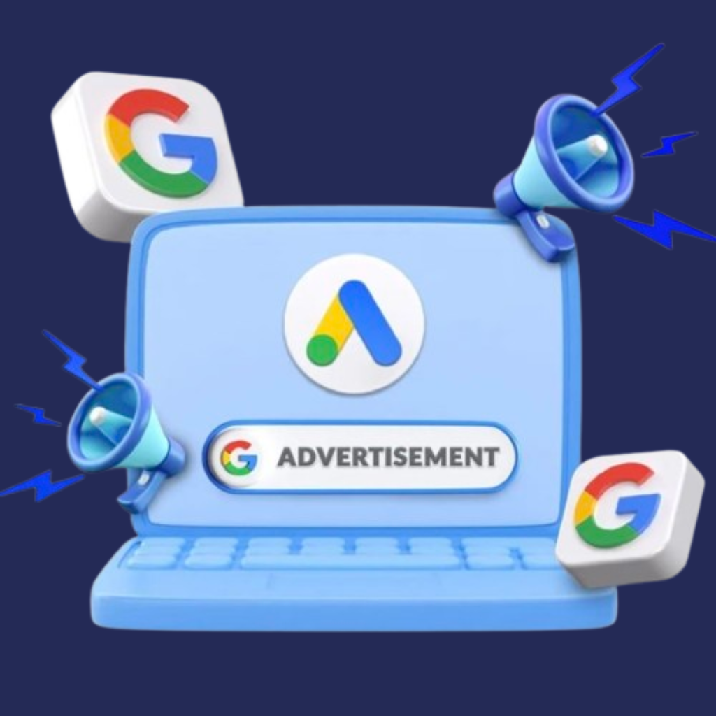 D illustration of Google Ads setup showing PPC Marketing Services by Elight Digital Agency