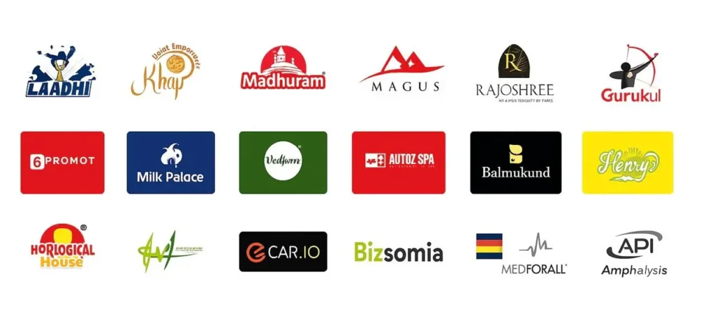 Client brand logos collaborated with the best digital marketing agency in Surat.